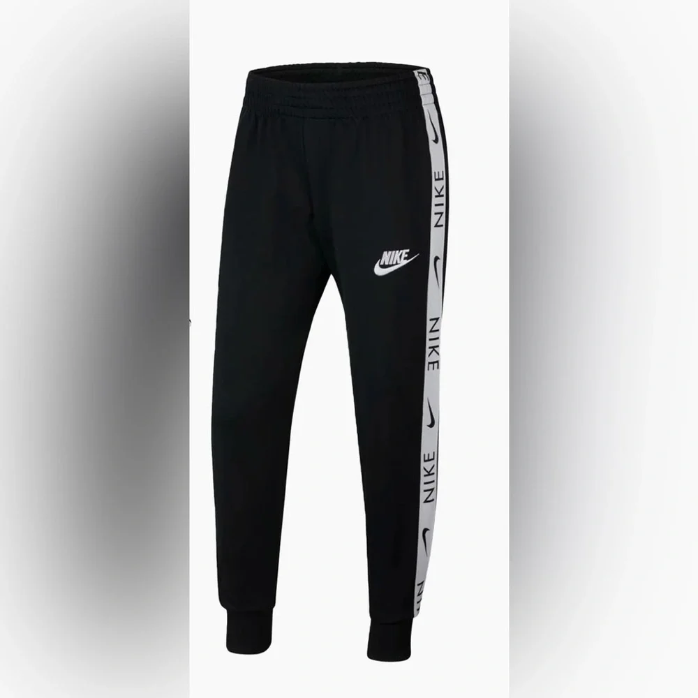 Nike Kid’s‎ Size Large Heritage Track Pants Black White Logo Side Stripe